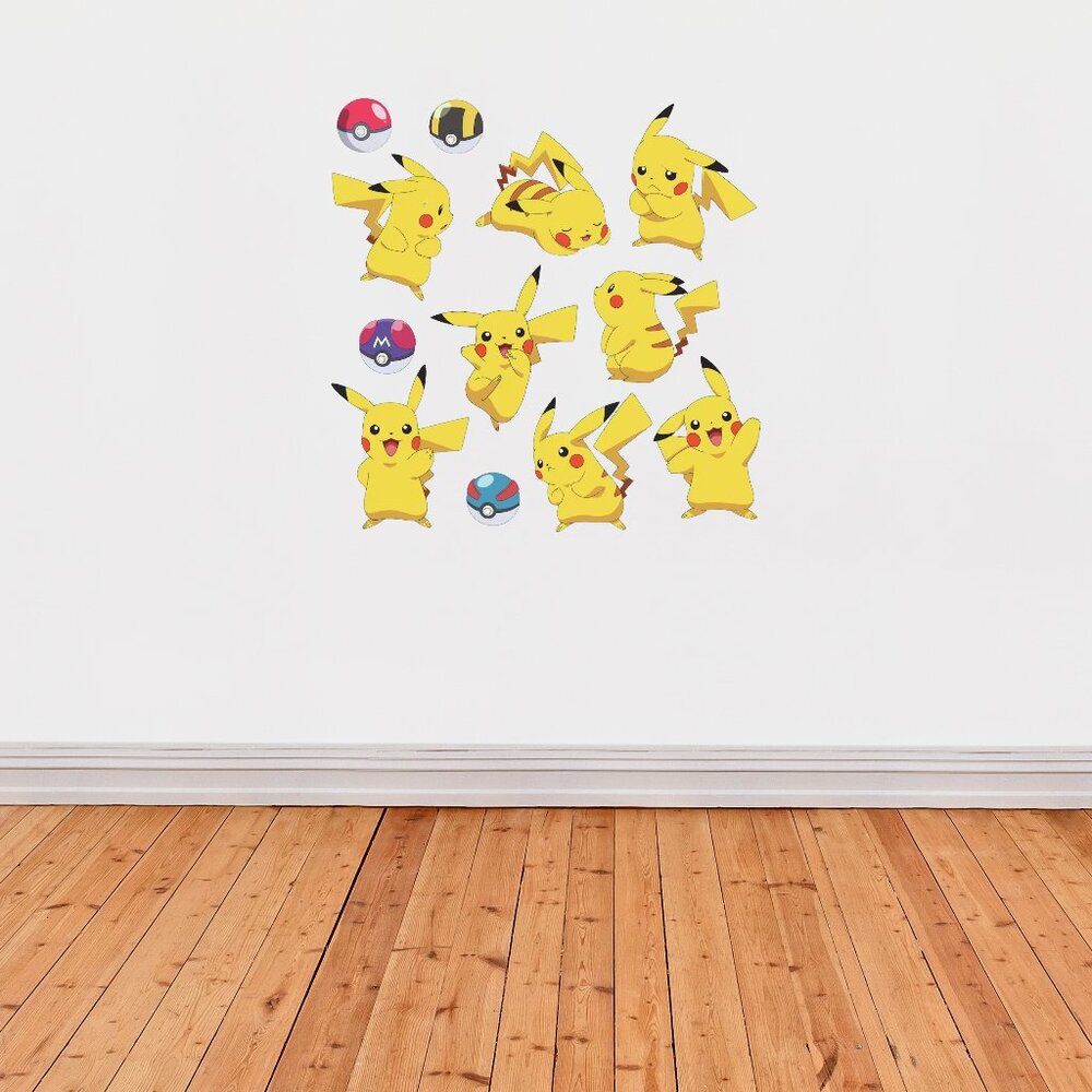 Pokemon Pikachu Stickers, Set of 8, Wall Decals, Reusable, Peel & Stick Wall Art